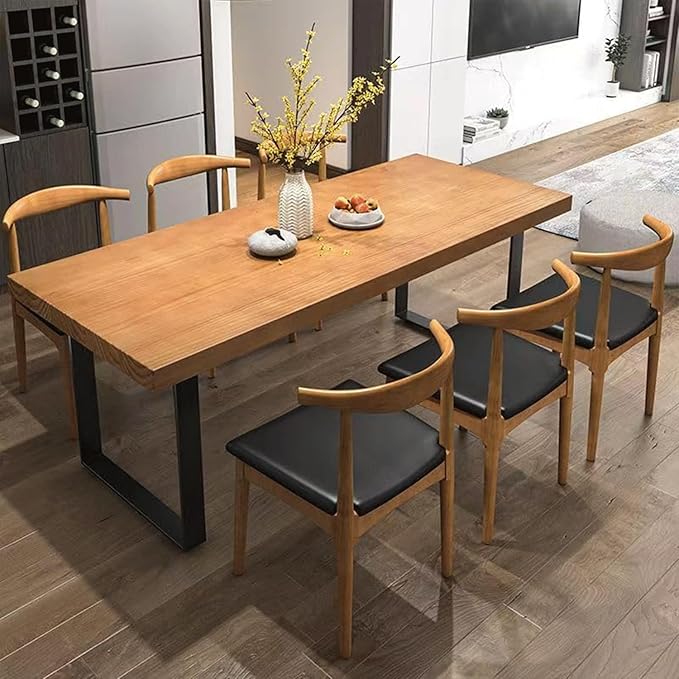 Stylish Modern Minimalist Solid Wood Dining Table with Sturdy Metal Base – Easy Assembly, Versatile Design for Dining Rooms, Living Rooms, and Offices (78.7 * 31.5 * 29.5)