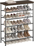 Shoe Rack Organizer 6 Tier for Closet Entryway Free Standing Metal Storage Shoe Shelf with MDF Top Board，Black