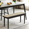 Entryway Bench, Solid Wood Kitchen Dining Bench, Mid Century Modern End of Bed Bench with Rattan Woven Top for Bedroom, Dining Room, Entry Way, 39.4" L x 11.2" W x 17.7" H, Black