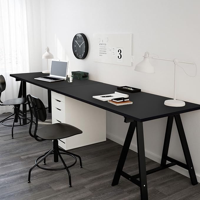 Kaboon Universal Table Top 23.62" D x 55" W, Solid One-Piece Desktop, Wood Countertop, Reversible Laminate Top, Double Desks, L-Desk DIY, for Home and Commercial, Black