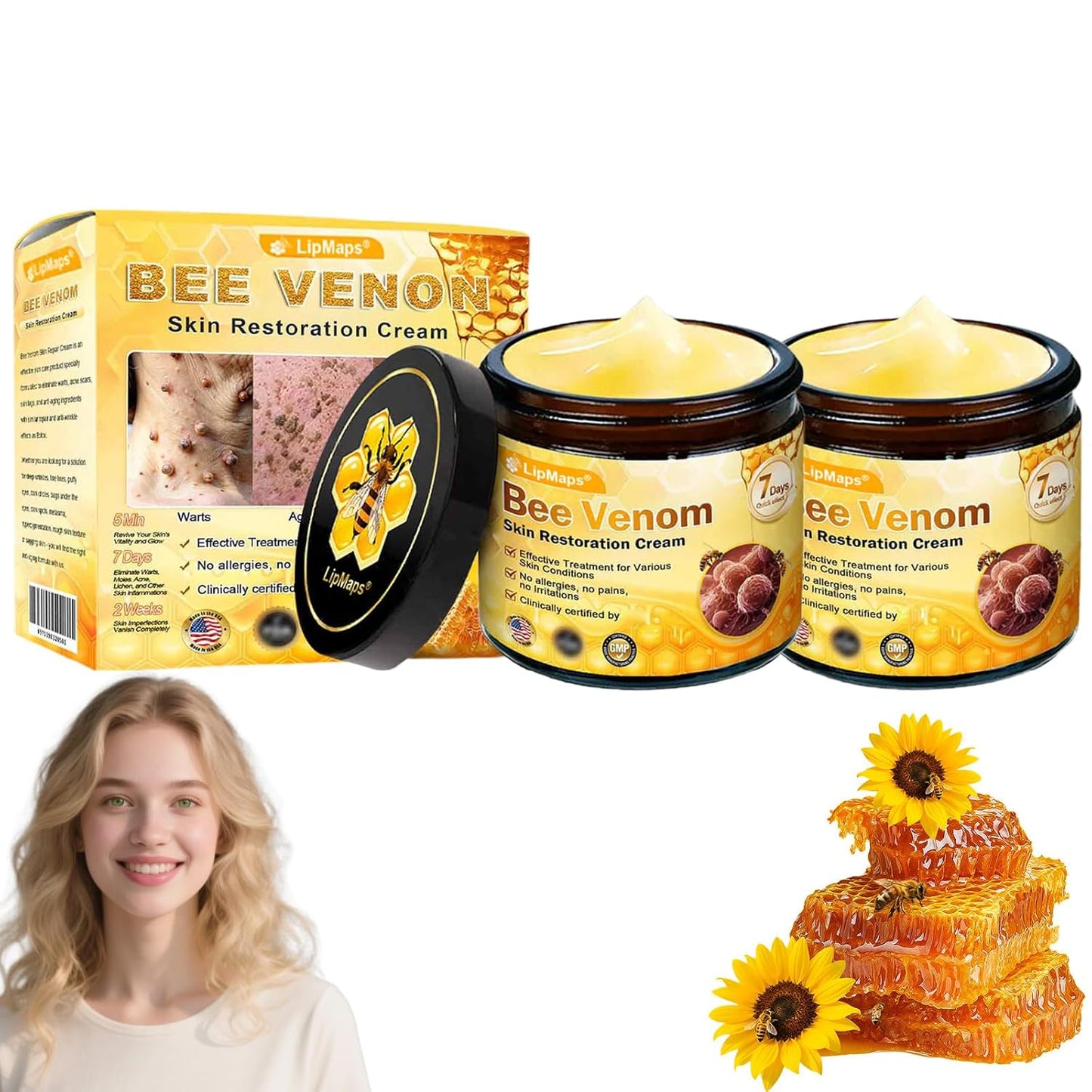 LipMaps Bee Venom Skin Restoration Cream, Bee Venom Skin Treatment Cream, Repair skin and Firming, Effective In Reducing Blemishes (2)