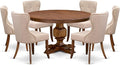 F3SI7-50N-04 7-Pc Kitchen Table Set consists of a Pedestal Table and 6 Light Tan Polyester Padded Chairs with Button Tufted- Antique Walnut