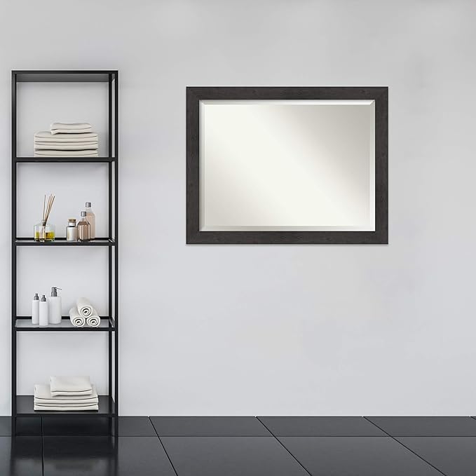 Amanti Art Brown Bathroom Mirror for Over Sink, 36x46 Rustic Plank Espresso Rectangle Vanity Mirror, X-Large Rustic Farmhouse Frame, Hangs Horizonally and Vertically, Bathroom Wall Decor, Beveled Edge