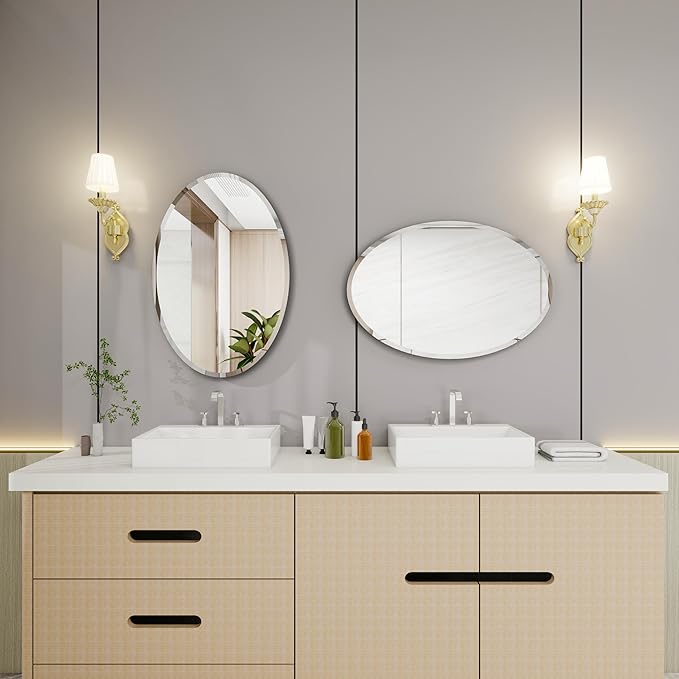 Oval Bathroom Mirror, 32X48 inch Oval Frameless Mirror, Frameless Mirrors for Bathroom,Beveled Bathroom Mirror.