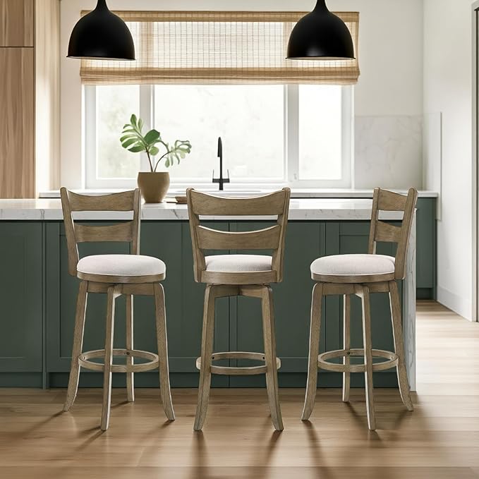 Armen Living Blair 26 in. Putty Brown Counter Height Rubberwood Swivel Barstool with Cream Fabric Seat - Set of 2