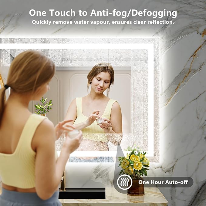 48x30 Inch LED Bathroom Mirror with Lights Front and Backlit Lighted Vanity Mirror for Bathroom Wall with 3 Colors Dimmable Anti-Fog Memory Shatter-Proof IP54 Waterproof Horizontal/Vertical