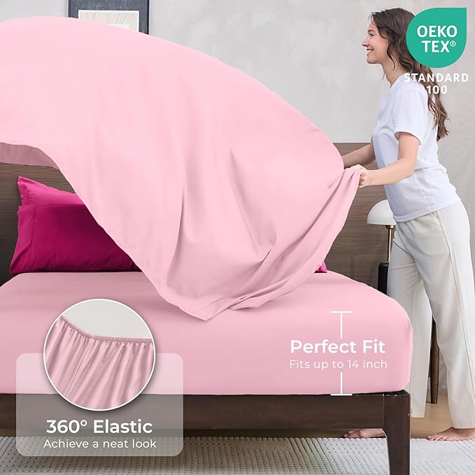 HEVUMYI Hot Pink & Baby Pink King Comforter Set - 7-Piece All Season Bed in a Bag King, Ultra Soft Bedding Set with Comforter, Flat Sheet, Fitted Sheet, Pillowcases, Pillow Shams