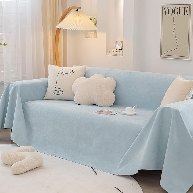 STACYPIK Waterproof Sky Blue Loveseat Couch Cover for Sectional, Couch Cover for Dogs, Anti-Slip Anti-Cat Scratch Furniture Protector for 2 Cushion Couch, Modern Couch Cushion Covers for Pets-71X90IN