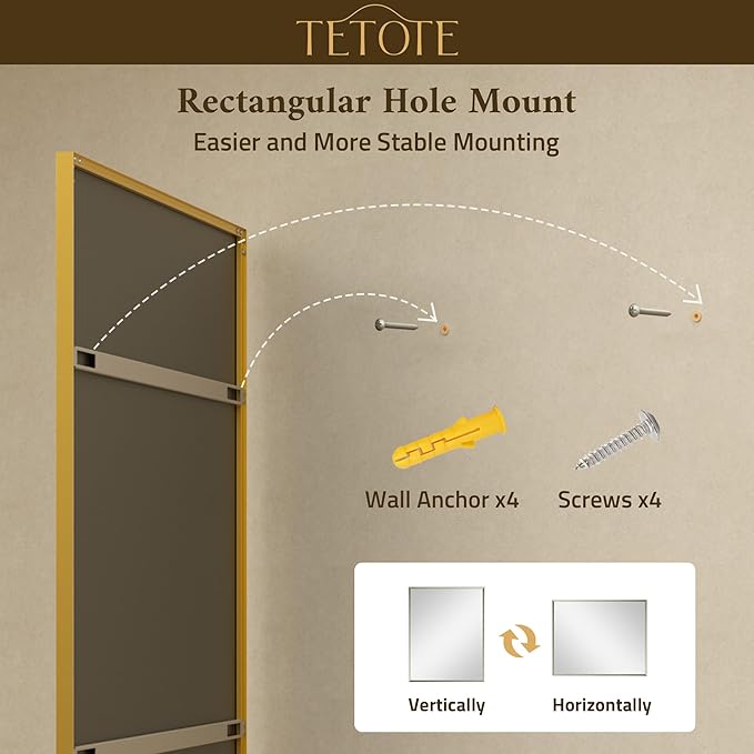 TETOTE Brushed Gold Mirror Beveled Frame 60" x 30" Large Brass Gold Rectangle Bathroom Vanity Wall Mirror for Over Sink, Modern Farmhouse, Tempered Glass, Shatterproof, Stronger Frame