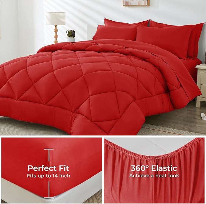HEVUMYI Red Twin-XL Comforter Set - 5-Piece All Season Bed in a Bag Twin-XL, Ultra Soft Bedding Set with Comforter, Flat Sheet, Fitted Sheet, Pillowcases, Pillow Shams