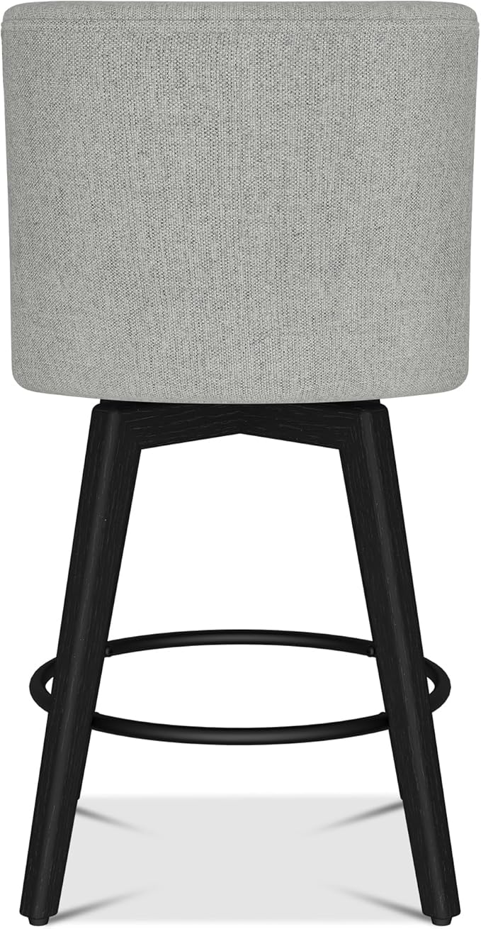 Counter Height Bar Stools Set of 8, Modern Swivel Barstools with Back and Wood Legs, Linen Fabric Upholstered Bar Chairs, 26" H Kitchen Counter Stools, Kitchen Island Home Bar, Light Grey