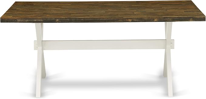 East West Furniture X077VE005-7 7 Piece Dining Table Set Consist of a Rectangle Dining Room Table with X-Legs and 6 Grey Linen Fabric Parsons Chairs, 40x72 Inch, Multi-Color