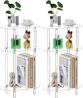 Clear Acrylic Narrow Side Table Set of 2 for Small Spaces, 15.75" L x 7.87" W x 24.6" H, 3 Tier Oval Slim End Table Nightstand, Small Skinny Bedside Table for Bedroom, Bathroom, Living Room