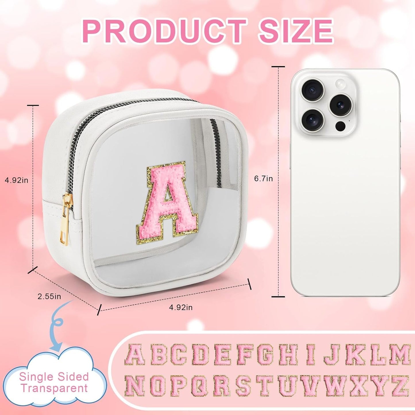 YOOLIFE Initial Make Up Bag Travel Toiletry Bag, Clear Makeup Bag Preppy Cosmetic Bags Organizer Travel Essentials Gifts for Women Teen Girlfriend Teacher Mom Birthday Mothers Day Gifts White E