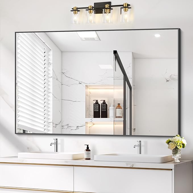 40x60inch Black Bathroom Mirror, Black Rectangle Mirror with Frame, Large Rectangular Wall Mirrors for Bathroom, Living Room, Hair Salon, Big Farmhouse Mirror Hang Horizontal/Vertical