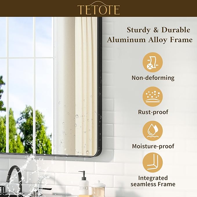 TETOTE Black Bathroom Mirror 22 x 30 Matte Black Metal Framed Vanity Mirror, Tempered Glass, Wall Mounted for Bathroom, Entryway, Bedroom, Living Room(Horizontal/Vertical)
