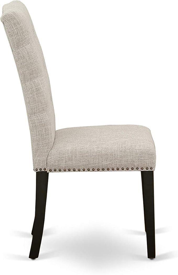 East West Furniture X697EL635-9 9 Piece Dining Set Includes a Rectangle Dining Room Table with X-Legs and 8 Doeskin Linen Fabric Upholstered Parson Chairs, 40x72 Inch, Multi-Color