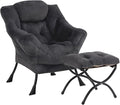 Plush Lazy Chair and Ottoman, Large Contemporary Accent Lounge Chair with Armrests and a Side Pocket, Modern Leisure Upholstered Sofa Reading Armchair with Footrest for Bedroom, Living Room