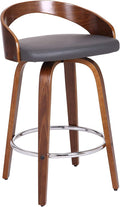 Armen Living Sonia 26" Counter Height Swivel Gray Faux Leather and Walnut Wood Bar Stool - Set of 2