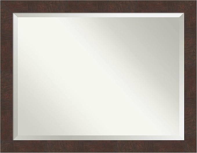 Amanti Art Brown Wall Mirror 35x45 Wildwood Brown Rectangle Bathroom Mirror for Wall Decor Living Room, X-Large Rustic Farmhouse Frame, Hangs Horizonally and Vertically, Bathroom Decor, Beveled Edge