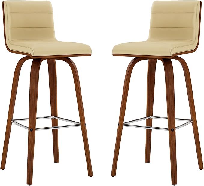 Armen Living Vienna Bar Height Bar Stool Kitchen and Dining, 30" Cream/Walnut, More color/size option