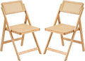 Tiita Rattan Dining Chairs Set of 2, Mid Century Modern Folding Chair, Bamboo Folding Dining Chairs for Small Space, Dining Room, Living Room, Bedroom, Wood