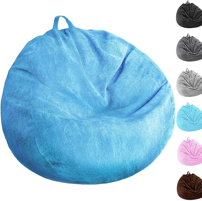 Kisoy Bean Bag Chair Cover (No Filler) Stuffed Animal Storage Bean Bag Cover Pets Dogs/Cats Lazy Beds. Washable Ultra Soft Corduroy Stuffed for Organizing Plush Toys or Textile, Sack Bean Bag
