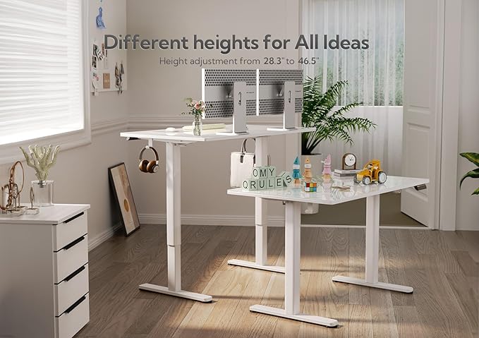 Claiks Glass Standing Desk, 48x24 Inch White Standing Desk Adjustable Height Electric Stand Up Quick Install for Computer Desks, Super White
