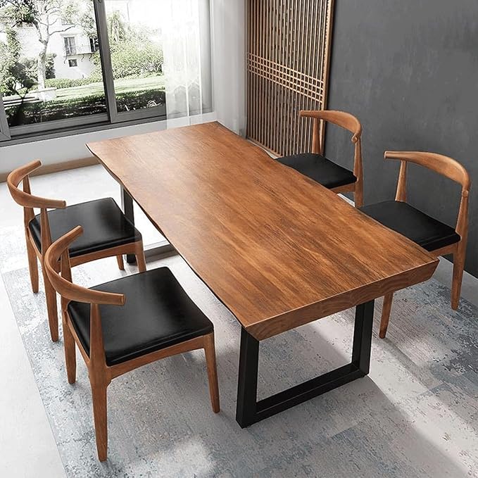 Modern Minimalist Solid Wood Office Desk with Metal Base Easy to Assemble Durable Writing Table Dining Table Computer Desk Multiple Ideal for Living Room and Dining Room (47inch)