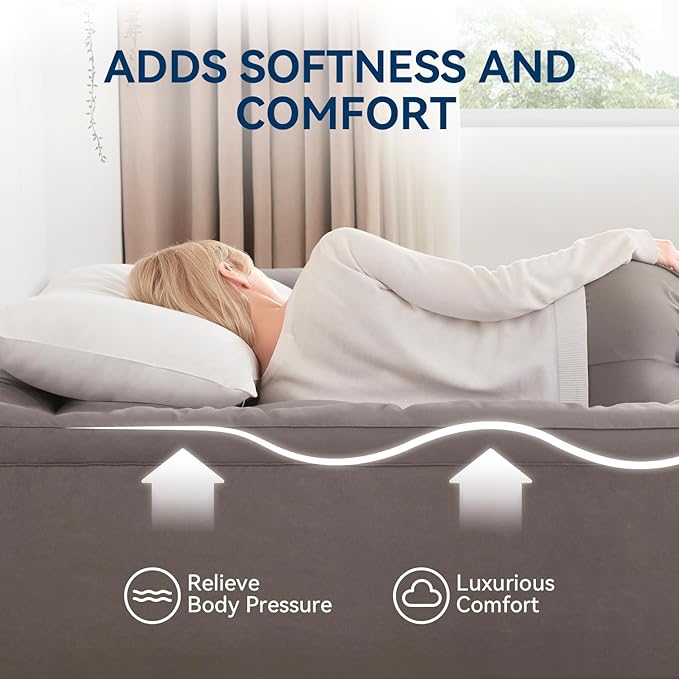 BDEUS Dual Layer 5 Inch Memory Foam Mattress Topper California King Size, 2 Inch Gel Memory Foam Plus 3 Inch 1450 GSM Down Alternative Quilted Pillow Top Mattress Pad Cover,Dark Gray