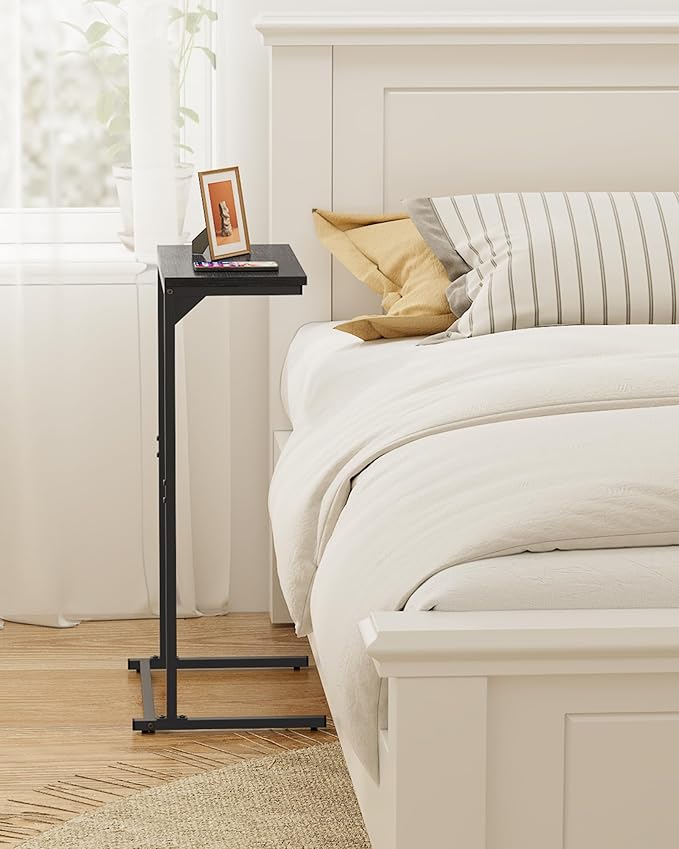 TUTOTAK C Shaped End Table, Tray Table, Small Side Table, 28.7 inch Tall Couch Table, Tv Tray, Sofa Table, Living Room, Bed Room, Black TB01BK071
