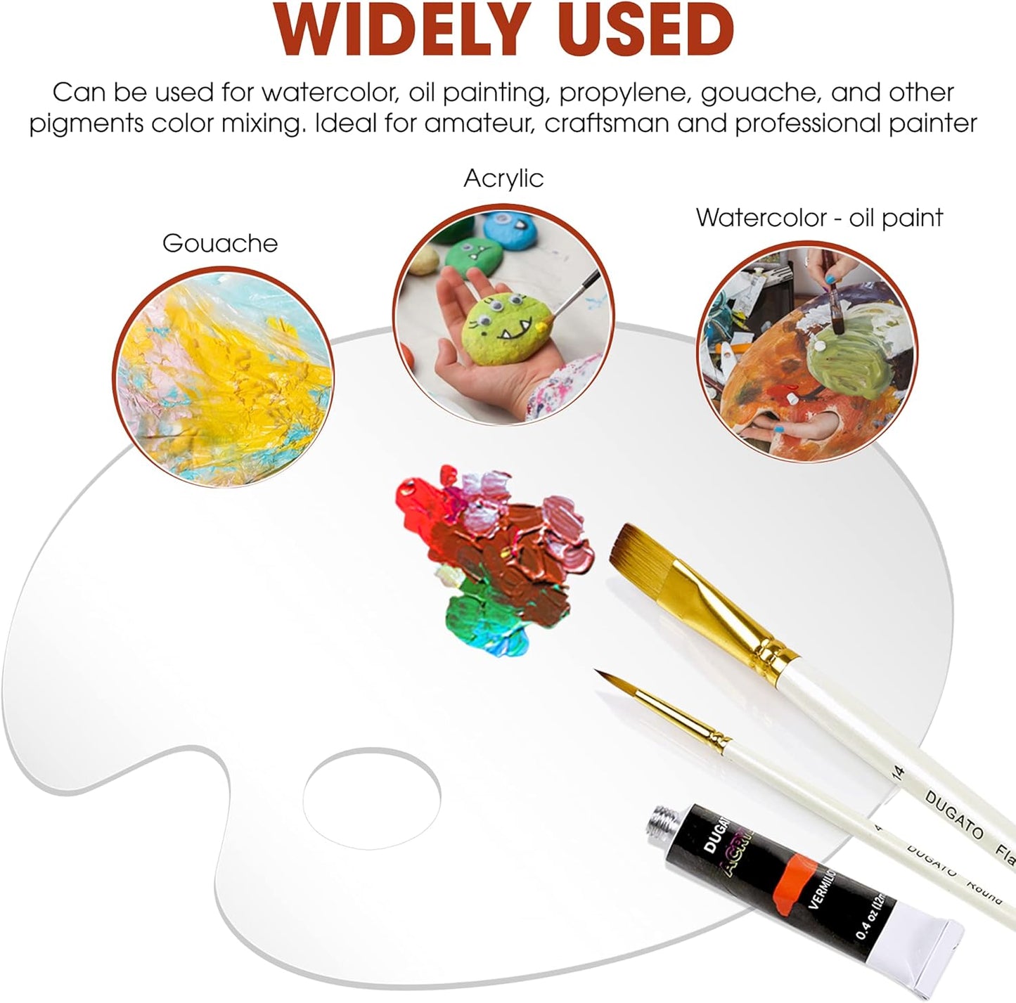 Large Acrylic Paint Palette 2pcs 15.7 x 11.8 Inches, Clear Oval-Shaped Non-Stick Acrylic Oil Paint Mixing Tray, Comfortable to Hold & Easy to Clean, for DIY Art Painting Plate (Big Size)