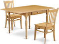 East West Furniture MZGR3-OAK-W 3 Piece Dining Room Furniture Set Contains a Rectangle Dining Table with Dropleaf and 2 Wood Seat Chairs, 36x54 Inch, Oak