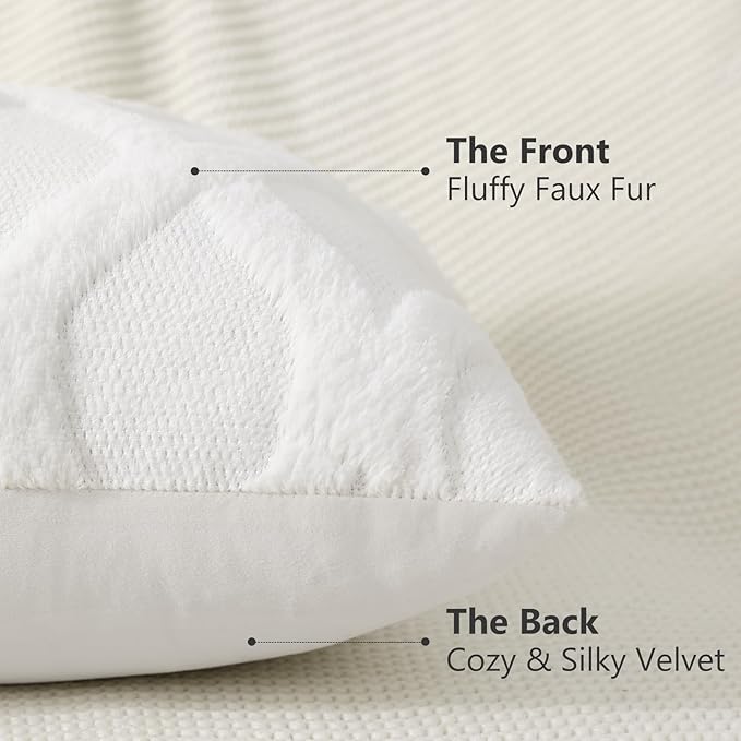 decorUhome Throw Pillow Covers 12x20 Inch Set of 2, Soft Plush Faux Fur Wool Lumbar Cream White Couch Pillow Covers, Decorative Neutral Pillow Cases for Bed Sofa Living Room Home Decor