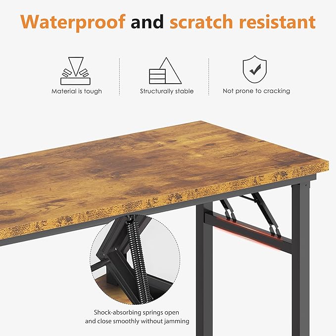 SDHYL 47 inchesNo Assembly Foldable Computer Desk for Home Office Workstation, Study and Writing, Rustic Brown