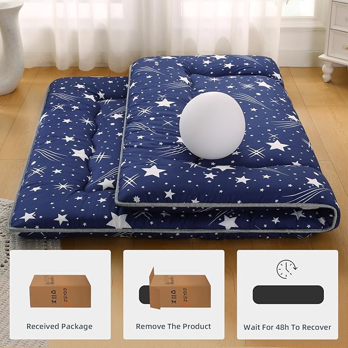 Bohemian Retro Japanese Floor Mattress, Vintage Floral Tatami Floor Mat, Portable Roll up Futon Mattress for Guest,Tavel (Starry,Full 80" X 47")