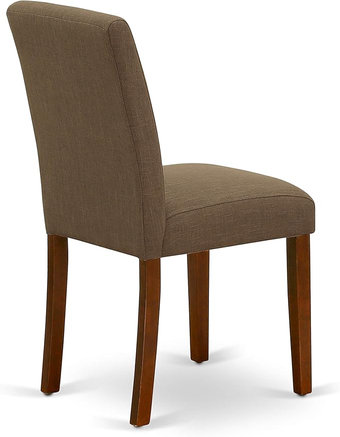 East West Furniture DMAB3-MAH-18 3 Piece Dining Room Table Set Contains a Round Dining Table with Dropleaf and 2 Coffee Linen Fabric Upholstered Parson Chairs, 42x42 Inch, Mahogany