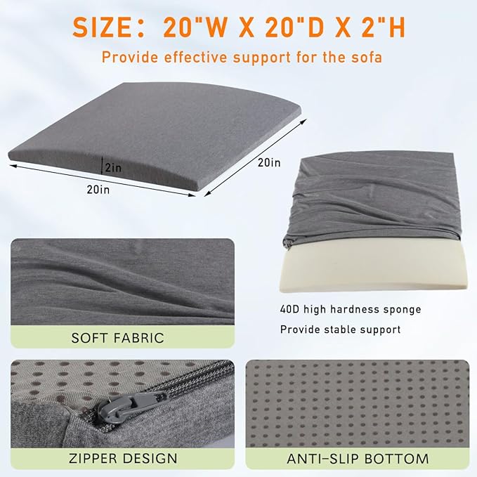 Couch Cushion Support for Sagging Seats, 20" x 20" High-Density Arched Foam, Furniture Seat Under Cushion Sag Repair, 2-Pack