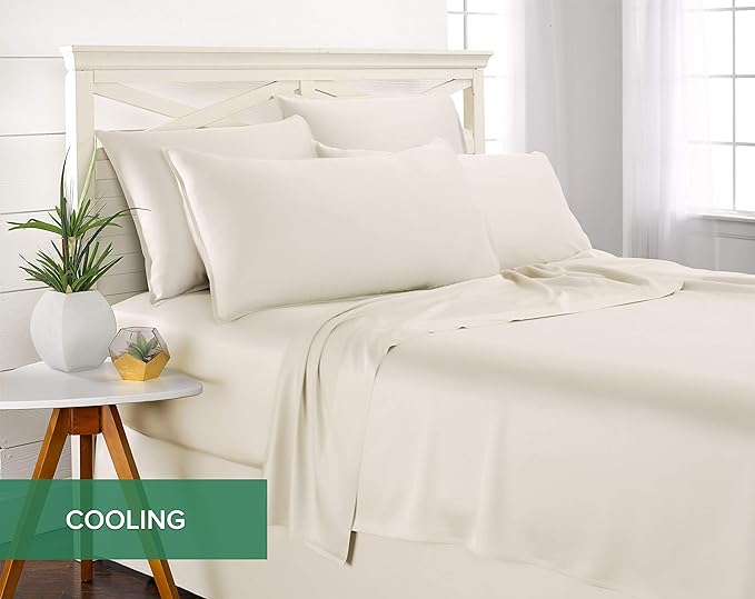 California King Sheets by Pure Bamboo, Genuine 100% Organic Viscose Derived from Bamboo Bed Sheet Set, Soft & Cooling, Double Stitching, Lifetime Quality Promise (California King, Ivory)