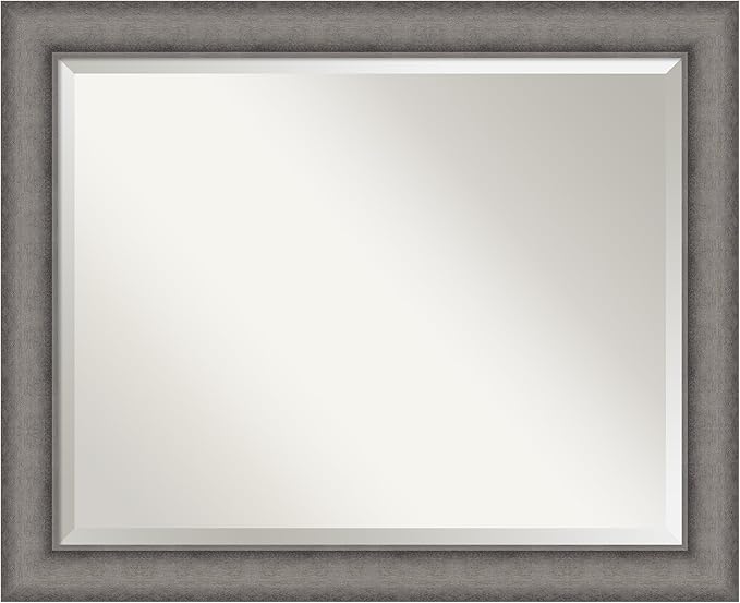 Amanti Art Grey Wall Mirror 27x33 Burnished Concrete Rectangle Bathroom Mirror for Wall Decor Living Room, Large Modern Contemporary Wood Frame, Hangs Horizonally and Vertically, Bathroom Decor