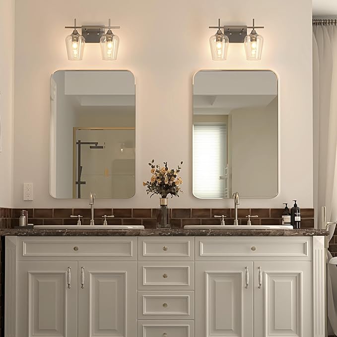 VONLUCE Bathroom Vanity Light, 2 Light Bathroom Light Fixture Over Mirror, Bathroom Wall Lamp with Clear Glass, Modern Brushed Nickel Vanity Lighting fixtures for Bathroom, Bedroom, Hallway