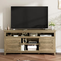 GarveeHome TV Stand for 63 in, Entertainment Center with Adjustable Shelves, Farmhouse TV Stand with Cabinet Doors,for Living Room, Bedroom (Wood Color, 63)