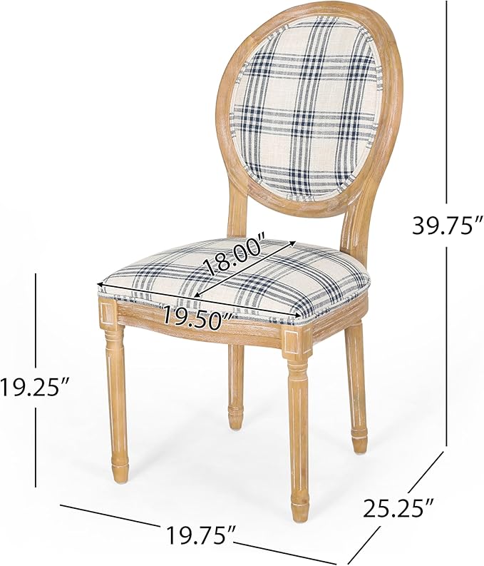 Christopher Knight Home Phinnaeus Dining Chair Set, Set of 4, Wood, Dark Blue Plaid + Light Beige + Natural