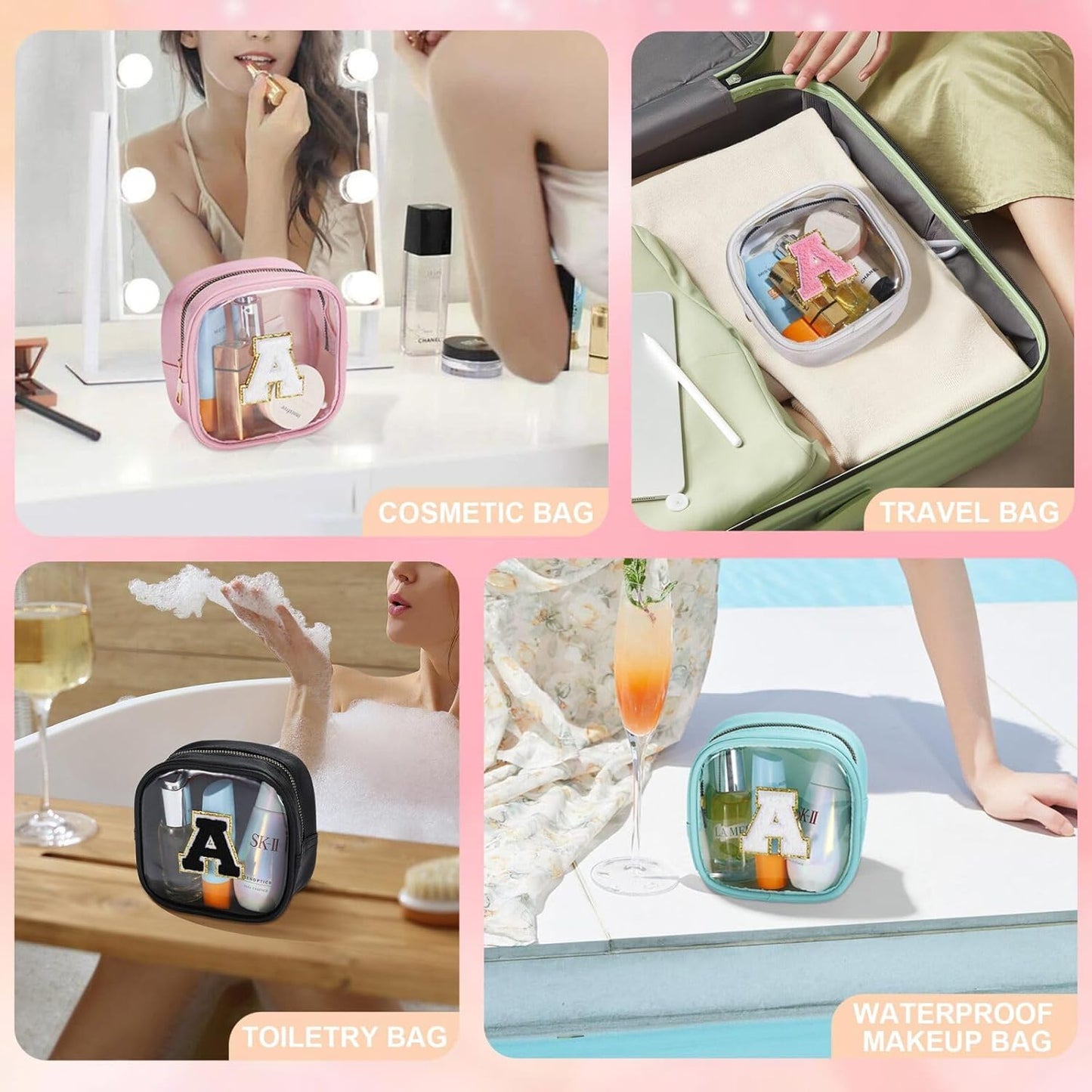 YOOLIFE Initial Make Up Bag Travel Toiletry Bag, Clear Makeup Bag Preppy Cosmetic Bags Organizer Travel Essentials Gifts for Women Teen Girlfriend Teacher Mom Birthday Mothers Day Gifts White Y