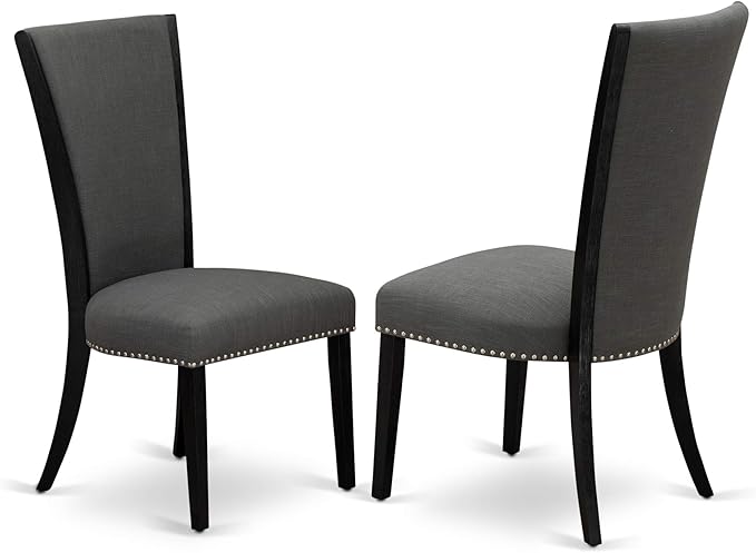 X12VE-0C6-50 - 14-Pc Dining Room Set a Rectangular Dining Table with a coffee Table and 12 Dark Gotham Grey Linen Fabric kitchen Chair, 39x120 Inch, Wire Brushed Black