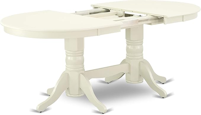 East West Furniture VAKE9-LWH-W 9 Piece Dining Set Includes an Oval Dining Table with Butterfly Leaf and 8 Kitchen Chairs, 40x76 Inch, Linen White