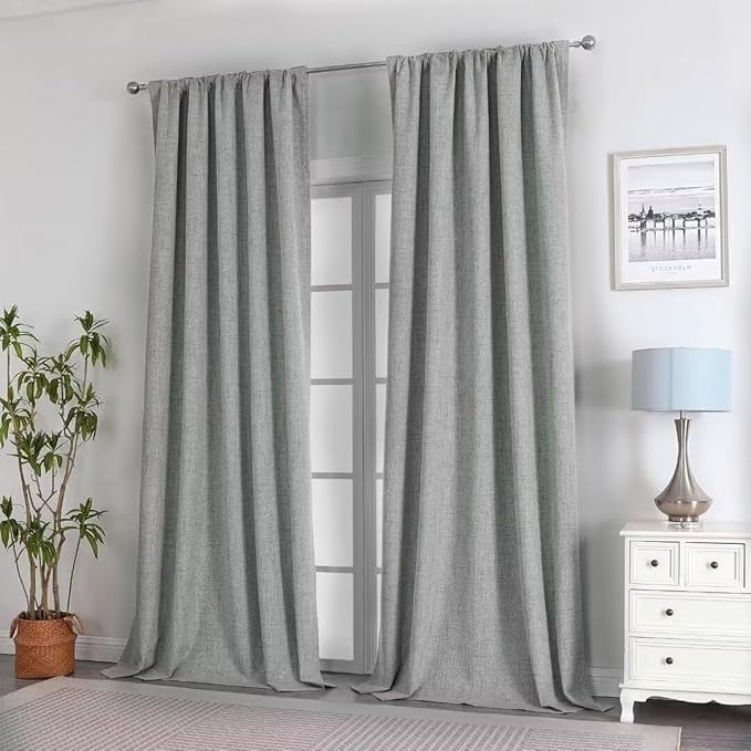Joydeco Natural Linen Curtains 96 inch Length 2 Panels Set Burg 100% Blackout Patio Door Curtain Room Darkening Sliding Door Curtains Thermal Insulated Back tab Rod Pocket(105x96 inch, Sage Green)