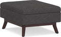 SIMPLIHOME Owen 34 inch Wide Mid Century Modern Rectangle Coffee Table Storage Ottoman in Slate Grey Linen Look Fabric, Assembled, For the Living Room, Entryway and Family Room