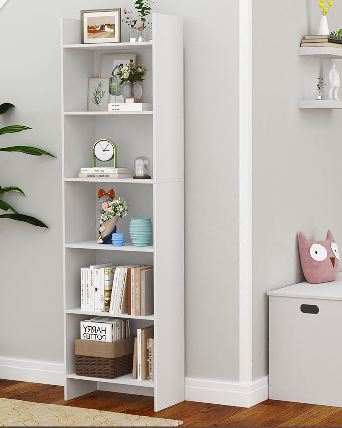 6-Tier Bookshelf, 66.9 Inches Floor Standing Bookcase, Display Storage Shelf, Corner Shelf, Home Decor Furniture for Home Office, Living Room, Bedroom, White 01103XBC