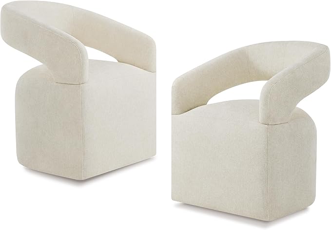 Upholstered Dining Chairs with Removable Casters Barrel Side Armchair with Rollers for Diningroom Bedroom Livingroom Reading Room, Cream Beige, 2PCS